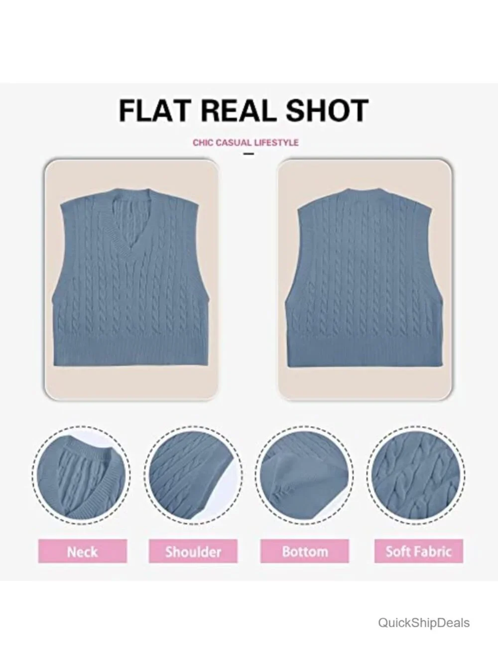 Sleeveless Sweater Vest Preppy Cropped Tank Top V-Neck Knit Acrylic